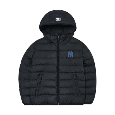 MLB FW22 Logo Patch Zip-Up Hooded Down Jacket Short Unisex Black 3ADJA0426-50BKS