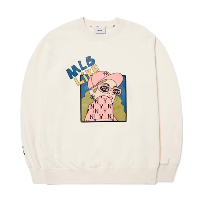 MLB FW22 Logo Print Crewneck Pullover Sweatshirt Unisex Beige 3AMTL0224-50CRS