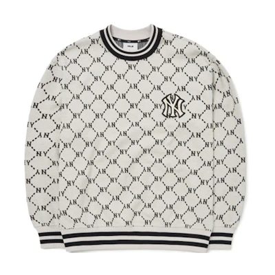 MLB FW22 Monogram Logo Embroidered Crewneck Oversized Sweatshirt White Unisex 3AMTM0724-50CRS