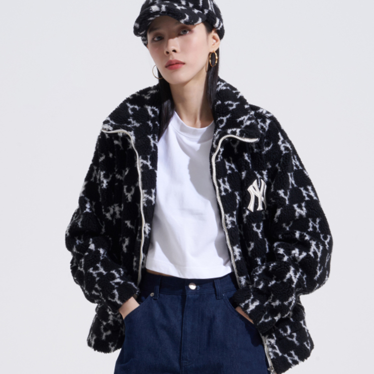 Purchase MLB FW22 經典字母羊羔絨拉鍊外套 黑色 男女適用。 3AFDM0126-50BKS