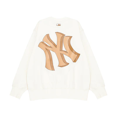 MLB FW22 New York Yankees Logo Print Crewneck Sweatshirt Unisex - Cream Color 3AMTB0224-50CRS