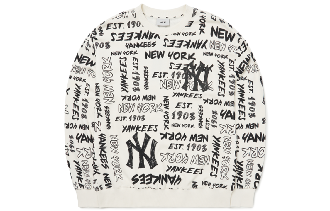 MLB FW22 New York Yankees Retro Graffiti Print Pullover Sweatshirt White Unisex 3AMTZ0124-50IVS 圖 2