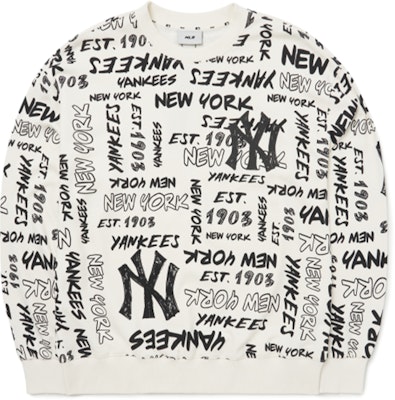 MLB FW22 紐約洋基復古塗鴉印花白色連帽長袖上衣 男女適穿 3AMTZ0124-50IVS Order MLB FW22 紐約洋基復古塗鴉印花白色連帽長袖上衣 男女適穿 3AMTZ0124-50IVS