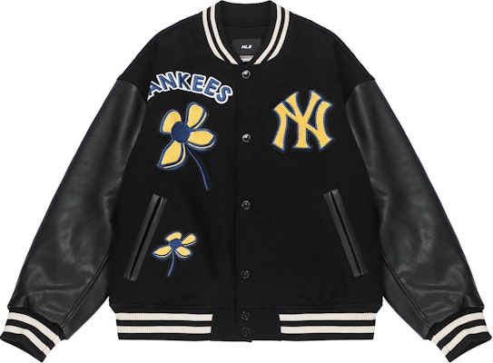 MLB FW22 拼布刺繡黑色棒球夾克 情侶款休閒外套. 3AJPF0124-50BKS Order MLB FW22 拼布刺繡黑色棒球夾克 情侶款休閒外套. 3AJPF0124-50BKS