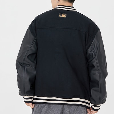 MLB FW22 拼布刺繡黑色棒球夾克 情侶款休閒外套. 3AJPF0124-50BKS Purchase MLB FW22 拼布刺繡黑色棒球夾克 情侶款休閒外套. 3AJPF0124-50BKS