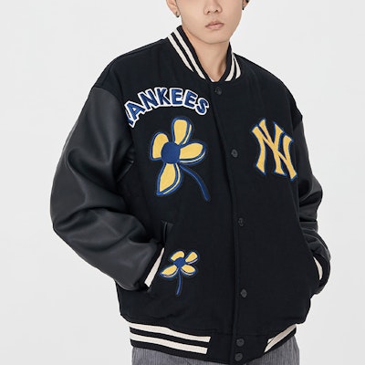 MLB FW22 拼布刺繡黑色棒球夾克 情侶款休閒外套. 3AJPF0124-50BKS Cheap MLB FW22 拼布刺繡黑色棒球夾克 情侶款休閒外套. 3AJPF0124-50BKS