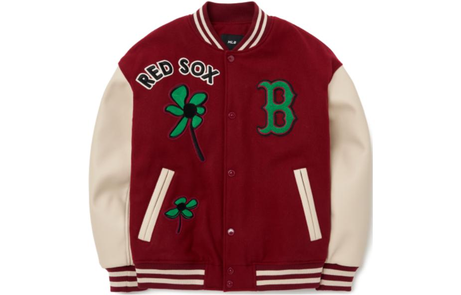 MLB FW22 Red Patchwork Embroidered Baseball Jacket Unisex Casual Outerwear. 3AJPF0124-43WIS