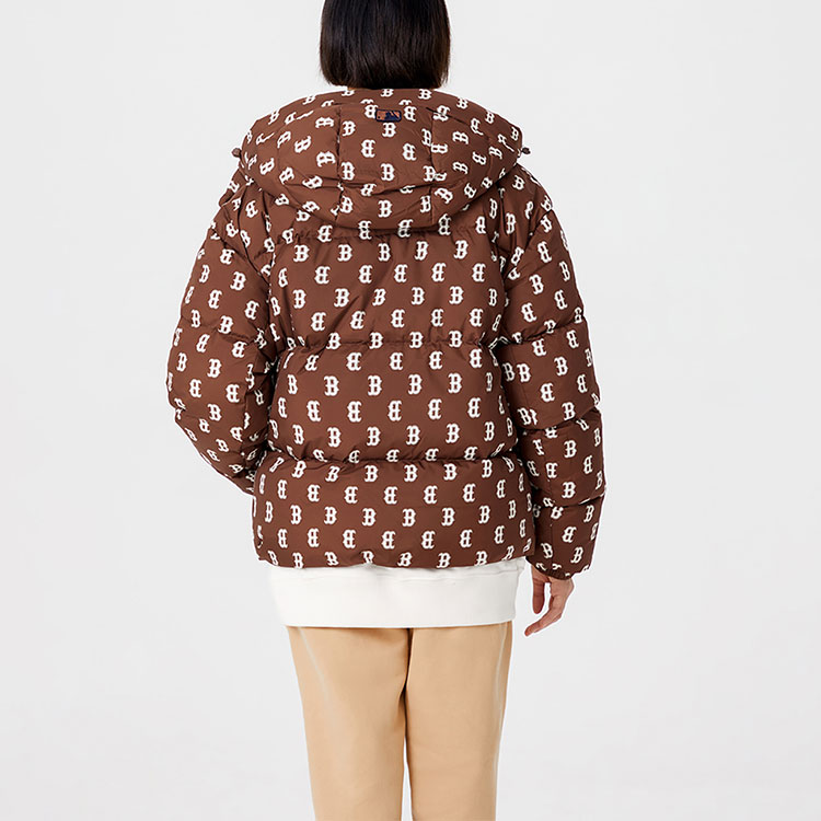 Details for MLB FW22 Jaket Pendek Down Corak Monogram Bertudung Unisex Coklat Gelap 3ADJM0326-43BRD