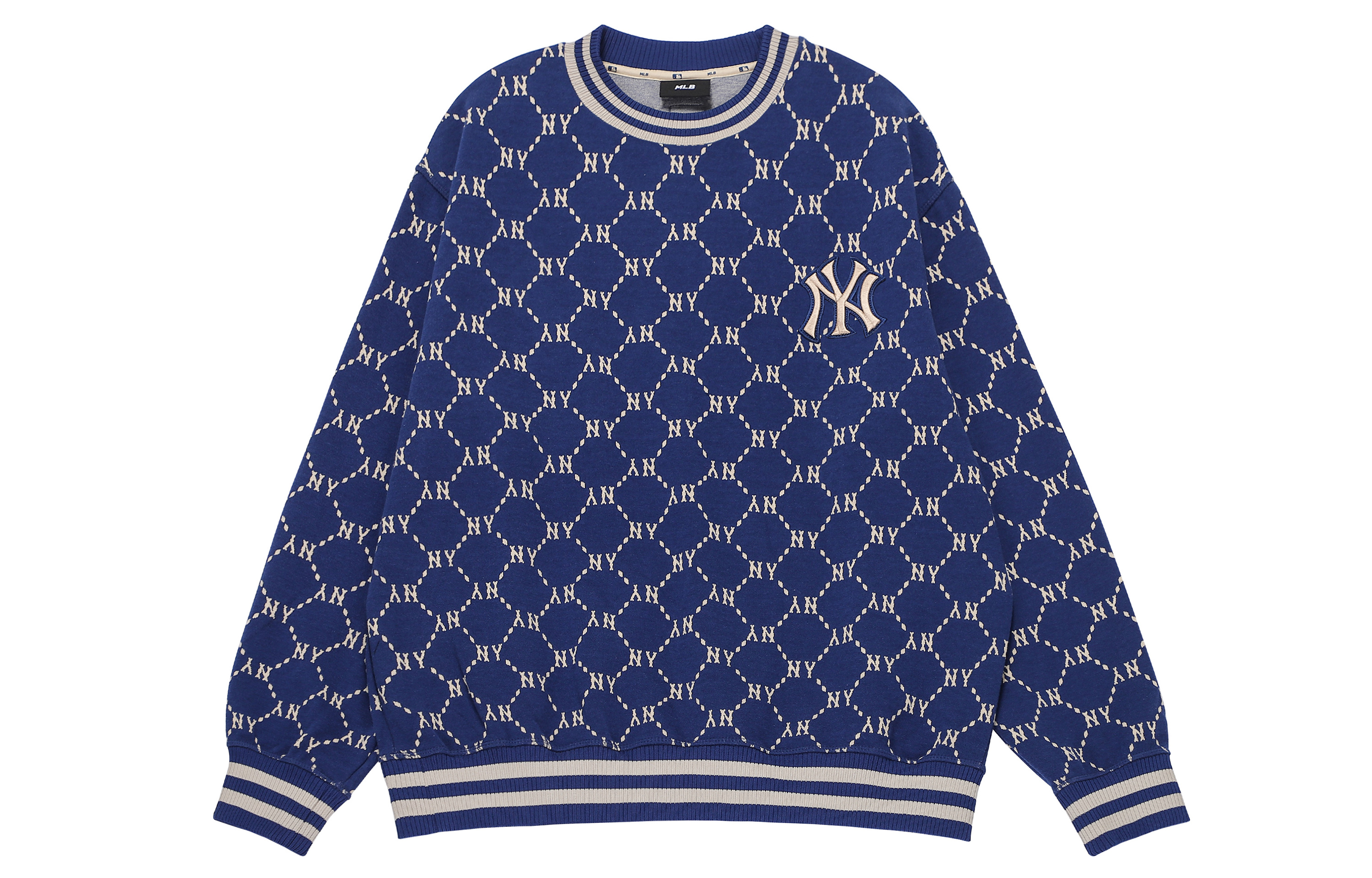 MLB FW22 Yankees Logo Embroidered Oversized Navy Sweatshirt Unisex Diamond Print 3AMTM0724-50NYS