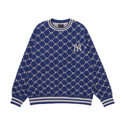 MLB FW22 Yankees Logo Embroidered Oversized Navy Sweatshirt Unisex Diamond Print 3AMTM0724-50NYS