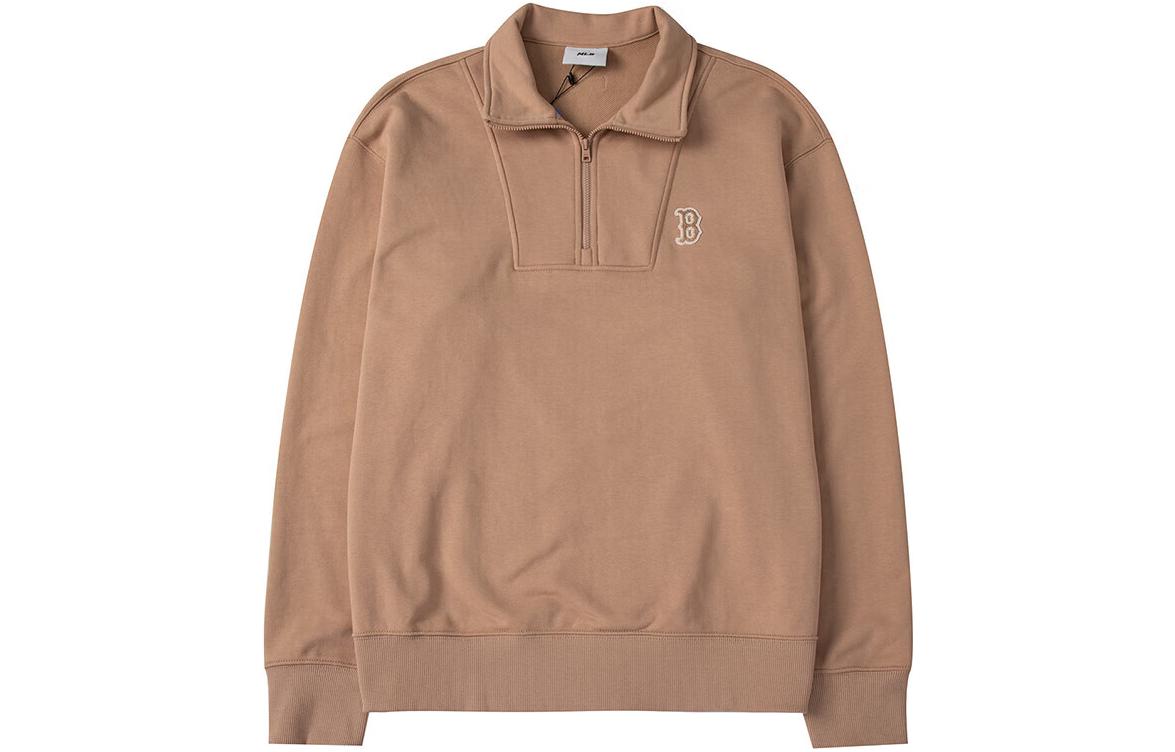 MLB FW23 Boston Red Sox Embroidered Logo Beige Half-Zip Pullover Sweatshirt Unisex 3AMTB0534-43BGS