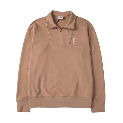 MLB FW23 Boston Red Sox Embroidered Logo Beige Half-Zip Pullover Sweatshirt Unisex 3AMTB0534-43BGS