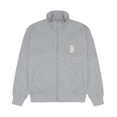 MLB FW23 Boston Red Sox Embroidered Logo Zip-Up Jacket Sweatshirt Unisex Grey 3ATRB1034-43MGD