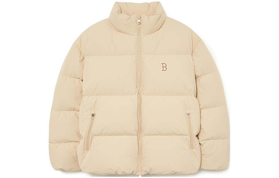 MLB FW23 Boston Red Sox Logo High Collar Puffer Jacket Beige Unisex 3ADJB0336-43BGM