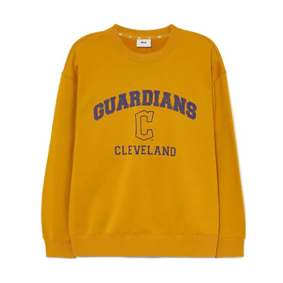 MLB FW23 Cleveland Guardians Fleece Crewneck Sweatshirt Unisex Deep Mustard 3AMTV0436-45MSD