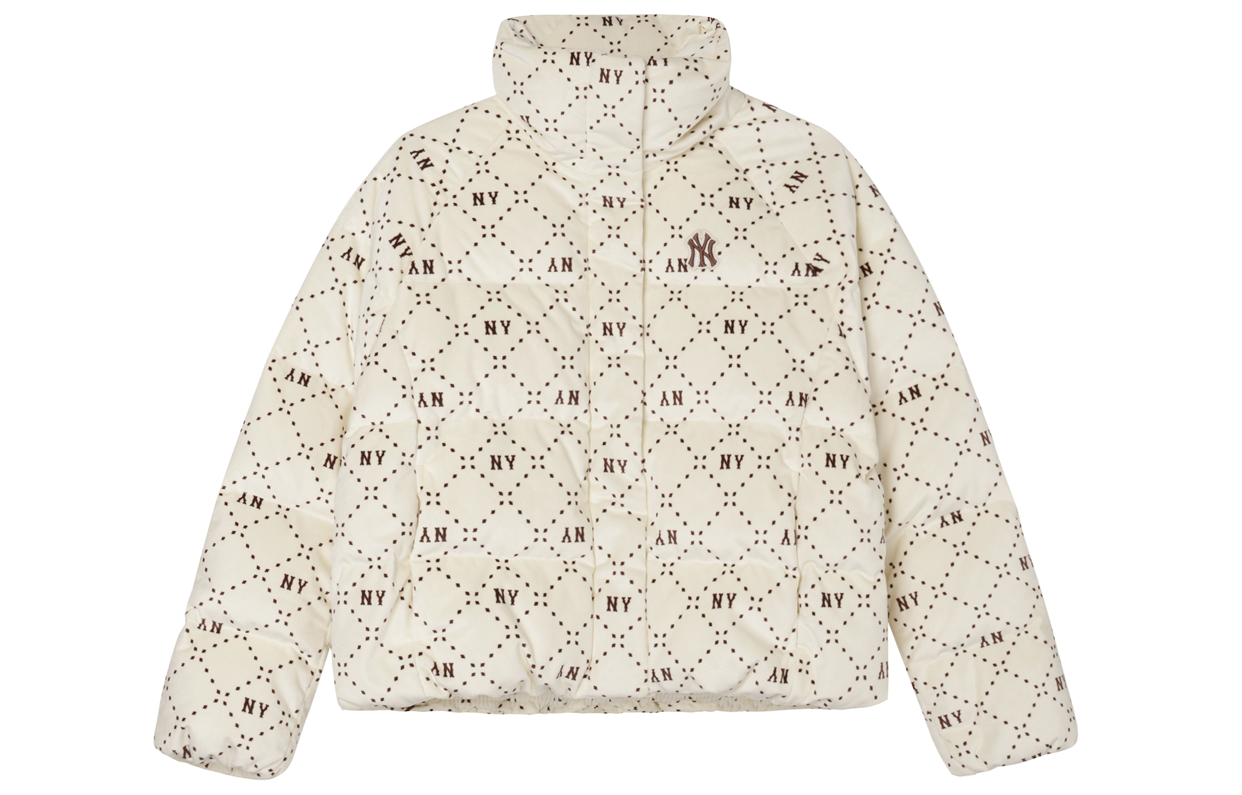 MLB FW23 Diamond Monogram Full Print Collared Loose-fit Puffer Jacket Cream Unisex 3FDJM0136-50CRD