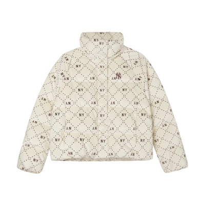MLB FW23 Diamond Monogram Full Print Collared Loose-fit Puffer Jacket Cream Unisex 3FDJM0136-50CRD