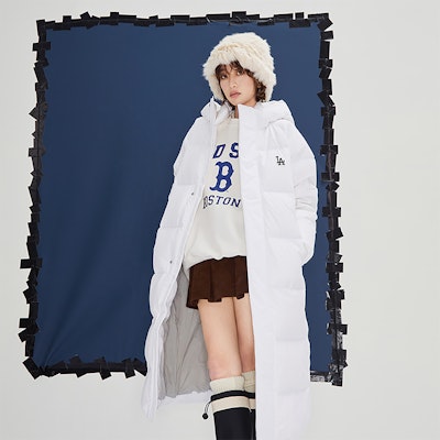 MLB FW23 洛杉磯道奇隊刺繡Logo長版羽絨外套 白色 男女款 3ADJB1436-07WHS Details for MLB FW23 洛杉磯道奇隊刺繡Logo長版羽絨外套 白色 男女款 3ADJB1436-07WHS