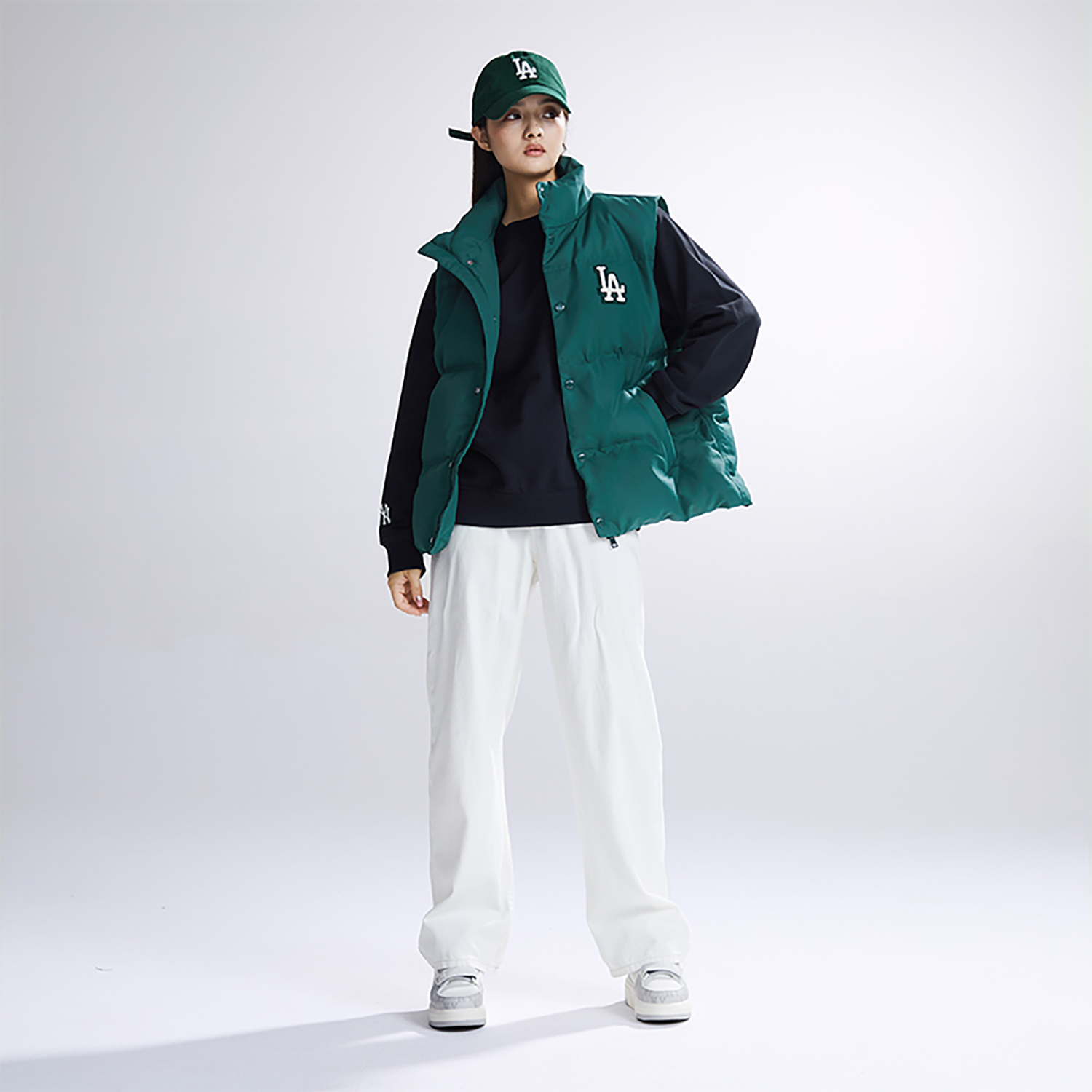 Purchase MLB FW23 洛杉磯道奇隊標誌羽絨背心 男女款 綠色 3ADVV0136-07GND