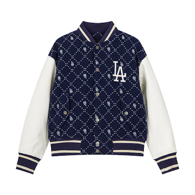 MLB FW23 Los Angeles Dodgers Plaid Monogram Varsity Jacket Navy Unisex. 3AJPM0634-07NYS