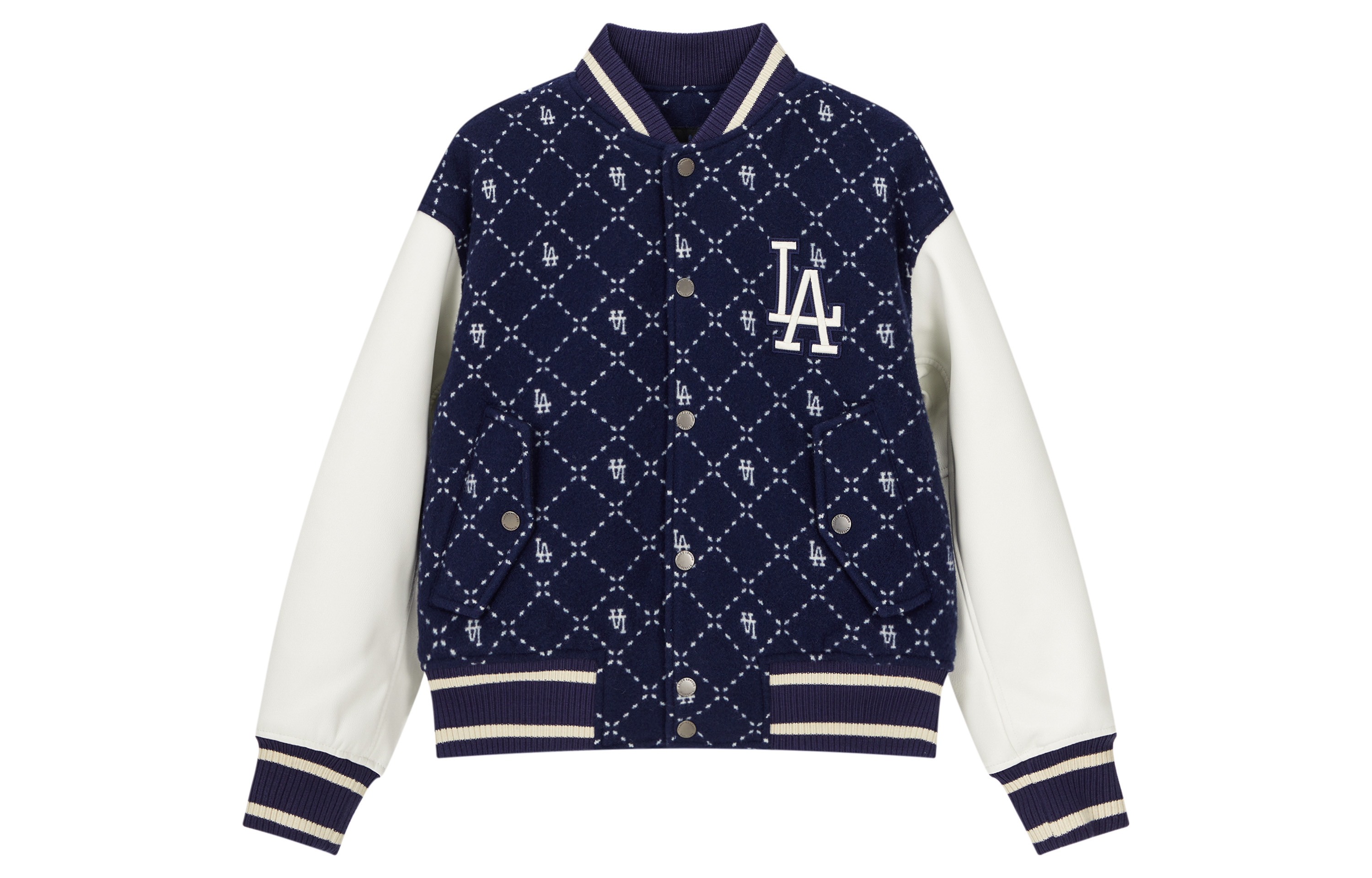 Order MLB FW23 洛杉磯道奇格紋字母復古棒球外套 海軍藍 男女款 3AJPM0634-07NYS
