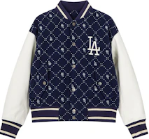 Order MLB FW23 洛杉磯道奇格紋字母復古棒球外套 海軍藍 男女款 3AJPM0634-07NYS