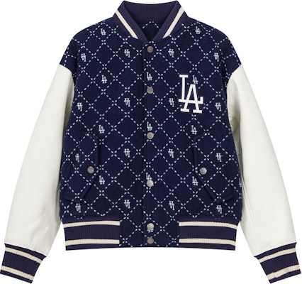 MLB FW23 洛杉磯道奇格紋字母復古棒球外套 海軍藍 男女款 3AJPM0634-07NYS Order MLB FW23 洛杉磯道奇格紋字母復古棒球外套 海軍藍 男女款 3AJPM0634-07NYS