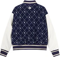 Lookbook MLB FW23 洛杉磯道奇格紋字母復古棒球外套 海軍藍 男女款 3AJPM0634-07NYS
