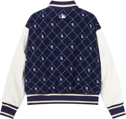 MLB FW23 洛杉磯道奇格紋字母復古棒球外套 海軍藍 男女款 3AJPM0634-07NYS Lookbook MLB FW23 洛杉磯道奇格紋字母復古棒球外套 海軍藍 男女款 3AJPM0634-07NYS