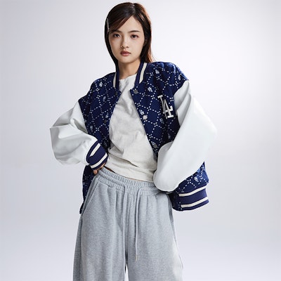 MLB FW23 洛杉磯道奇格紋字母復古棒球外套 海軍藍 男女款 3AJPM0634-07NYS Details for MLB FW23 洛杉磯道奇格紋字母復古棒球外套 海軍藍 男女款 3AJPM0634-07NYS