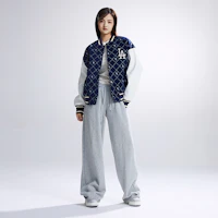 Cheap MLB FW23 洛杉磯道奇格紋字母復古棒球外套 海軍藍 男女款 3AJPM0634-07NYS