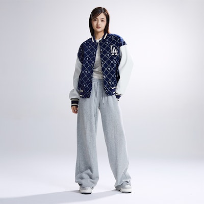 MLB FW23 洛杉磯道奇格紋字母復古棒球外套 海軍藍 男女款 3AJPM0634-07NYS Cheap MLB FW23 洛杉磯道奇格紋字母復古棒球外套 海軍藍 男女款 3AJPM0634-07NYS