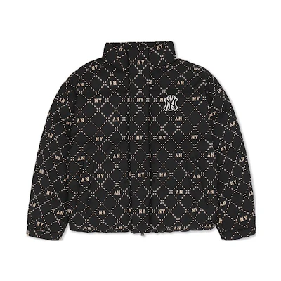 MLB FW23 Monogram New York Yankees Short Puffer Jacket Unisex Black. 3ADJM0536-50BKS