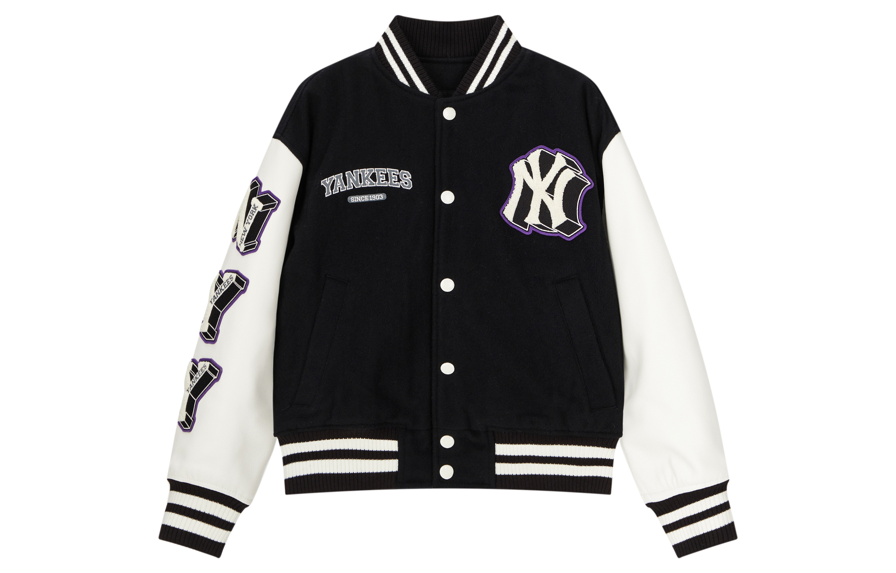Order MLB FW23 Jaket Baseball Hitam Cetakan Huruf New York Yankees Lengan Panjang Unisex 3AJPV0234-50BKS
