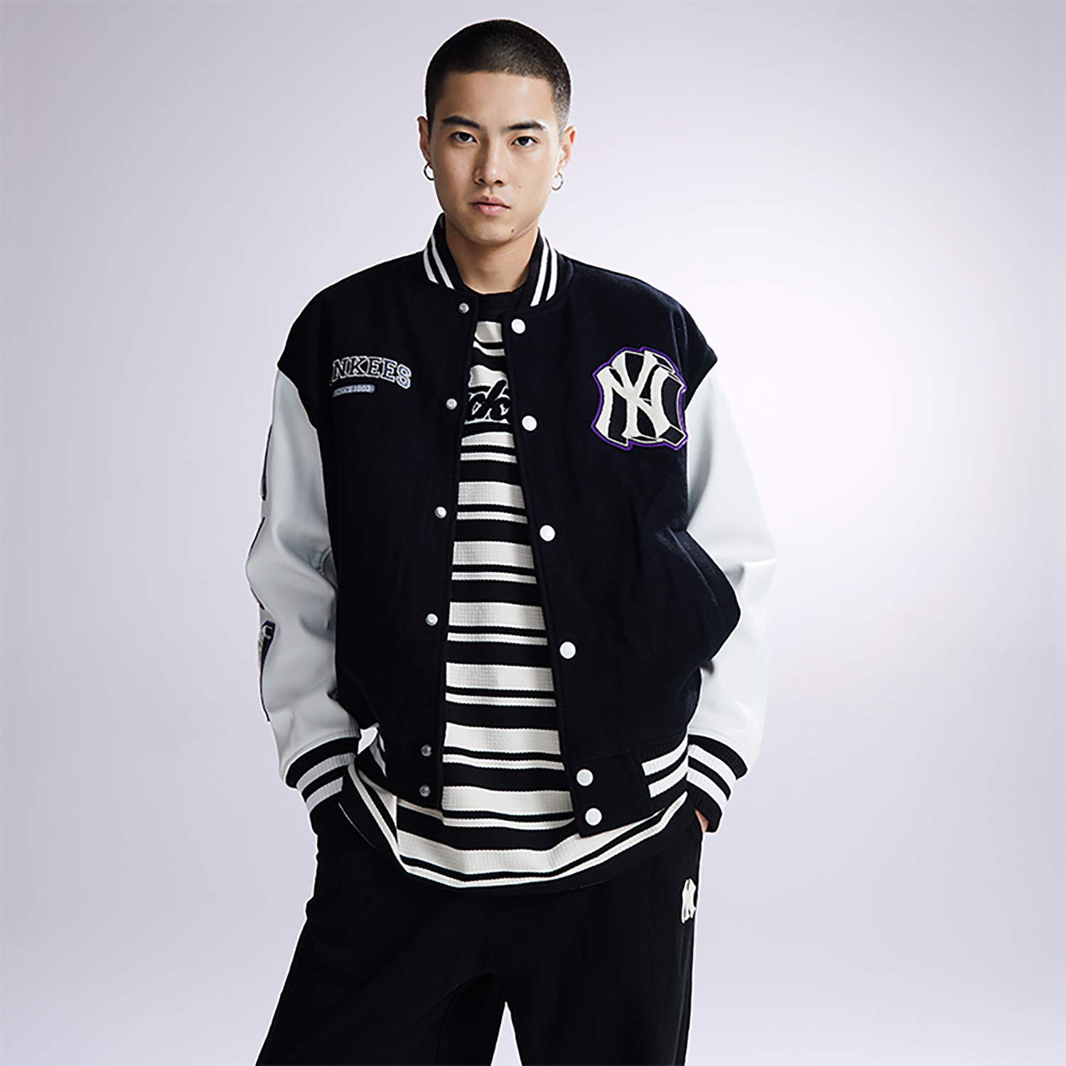 Cheap MLB FW23 Jaket Baseball Hitam Cetakan Huruf New York Yankees Lengan Panjang Unisex 3AJPV0234-50BKS