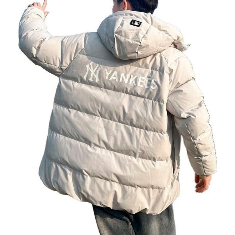 Shop MLB 2023秋冬纽约扬基字母印花短款连帽羽绒服 灰色男款. 3ADJB2036-50GRL