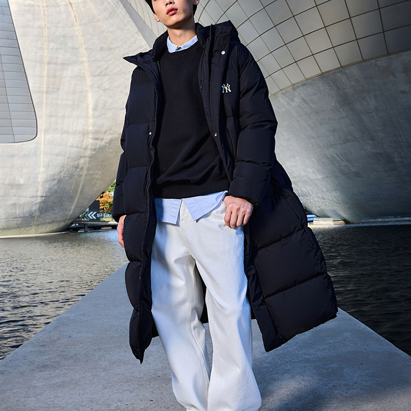 Purchase MLB FW23 紐約洋基隊標誌印花長版羽絨外套 男女款 黑色 3ADJB1336-50BKS