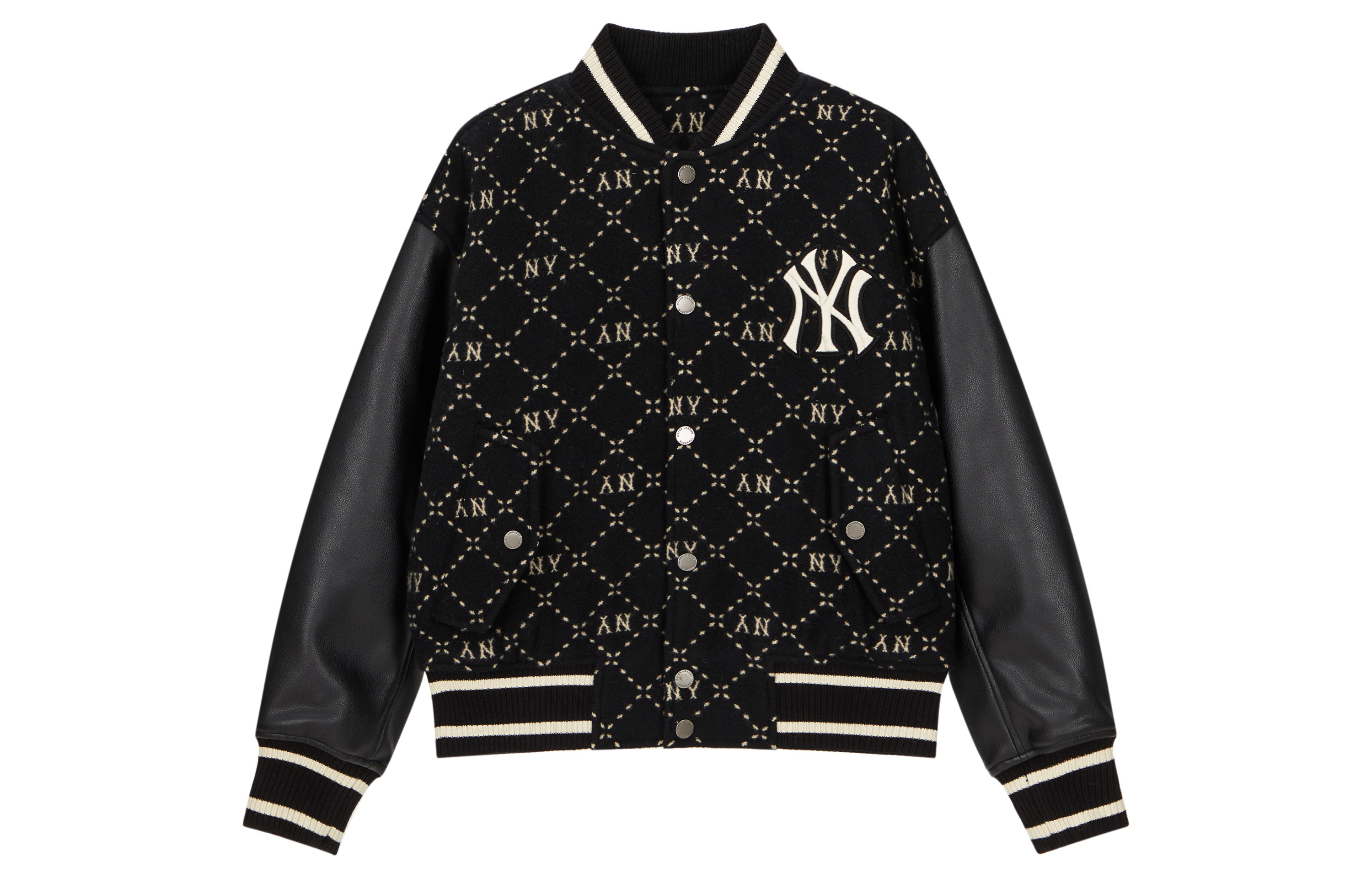 MLB FW23 New York Yankees Plaid Monogram Baseball Jacket Unisex Black 3AJPM0634-50BKS