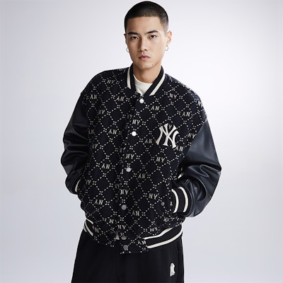 MLB FW23 紐約洋基格紋字母棒球外套 黑色 男女適用 3AJPM0634-50BKS Details for MLB FW23 紐約洋基格紋字母棒球外套 黑色 男女適用 3AJPM0634-50BKS