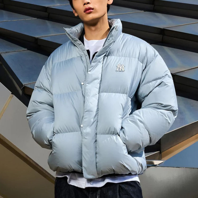 MLB FW23 New York Yankees Solid Color Letter Stand Collar Down Jacket Blue Unisex. 3ADJB0736-50GRS 圖 6