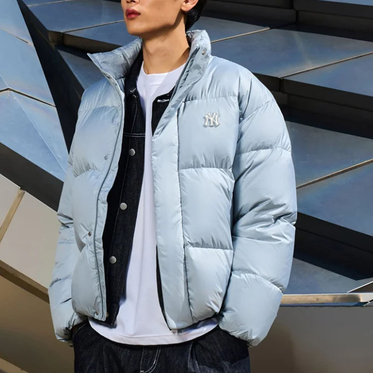 MLB FW23 New York Yankees Solid Color Letter Stand Collar Down Jacket Blue Unisex. 3ADJB0736-50GRS 圖 7
