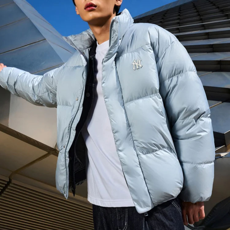MLB FW23 New York Yankees Solid Color Letter Stand Collar Down Jacket Blue Unisex. 3ADJB0736-50GRS 圖 8