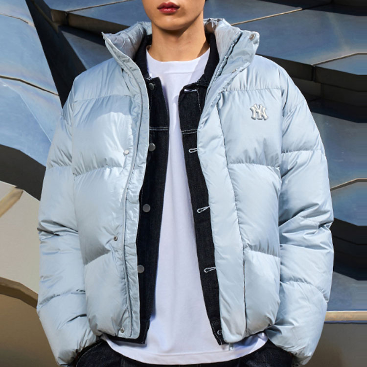 MLB FW23 New York Yankees Solid Color Letter Stand Collar Down Jacket Blue Unisex. 3ADJB0736-50GRS 圖 9