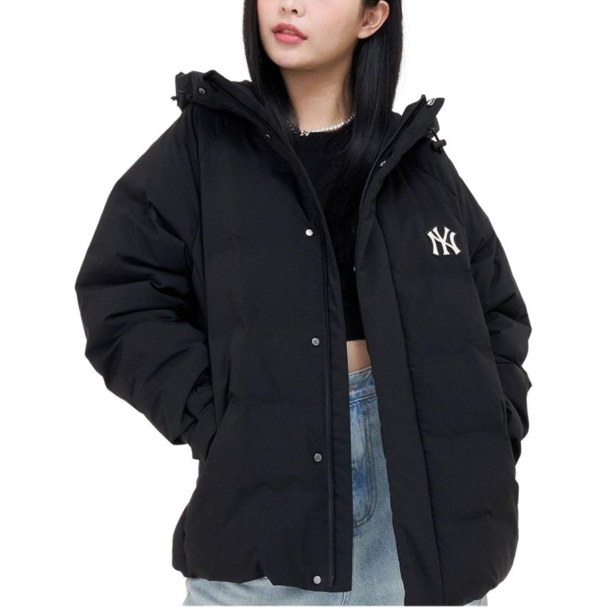 Lookbook MLB FW23 紐約洋基 男女黑色連帽Logo羽絨外套 3ADJB2136-50BKS