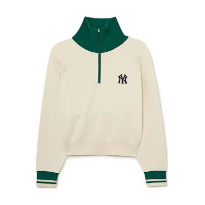 MLB FW23 New York Yankees Unisex High-neck Knit Pullover Sweater - Cream. 3FKPV0134-50CRD
