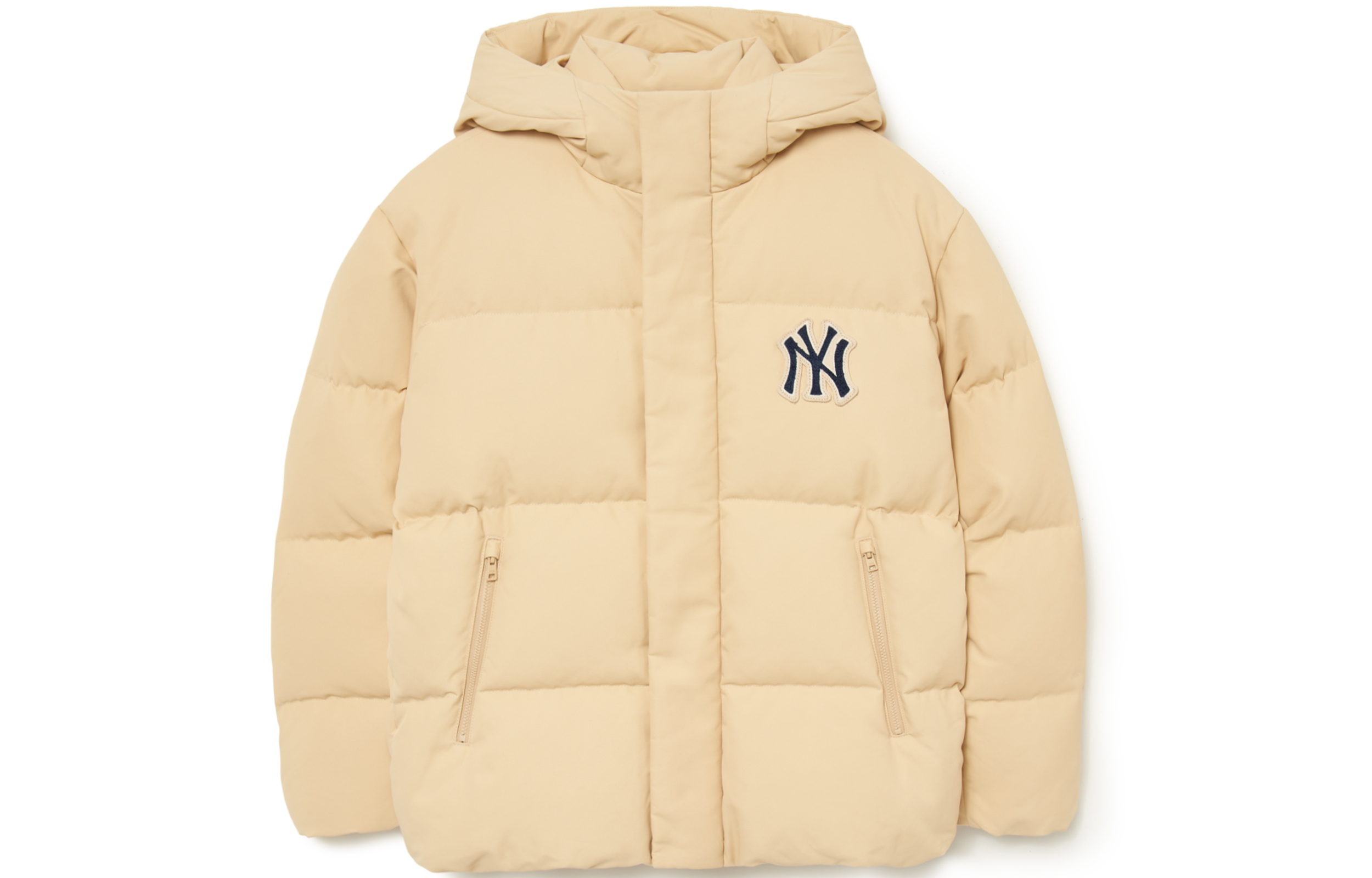 Lookbook MLB FW23 紐約洋基男女連帽羽絨外套 米色 字母補丁款式 3ADJV0236-50SAL