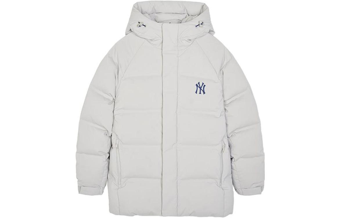 MLB FW23 New York Yankees Unisex Light Grey Hooded Puffer Jacket. 3ADJBS136-50GRL
