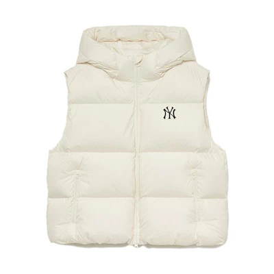 MLB FW23 Yankees Cream Sleeveless Hooded Puffer Vest Unisex Loose Fit. 3ADVB0436-50CRS