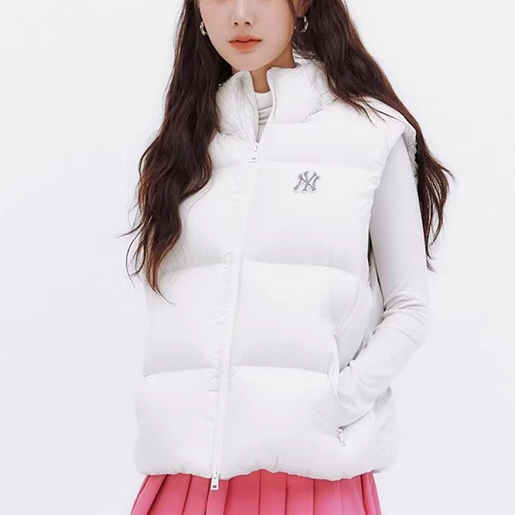 Shop MLB FW23 양키스 크림 민소매 후드 패딩 조끼 유니섹스 루즈핏. 3ADVB0436-50CRS