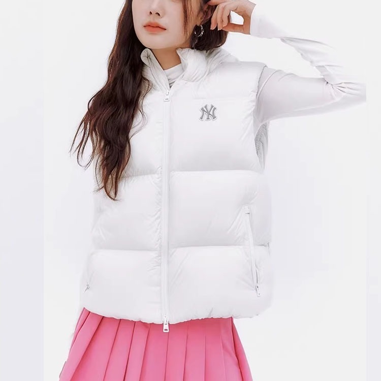 Sizing MLB FW23 양키스 크림 민소매 후드 패딩 조끼 유니섹스 루즈핏. 3ADVB0436-50CRS